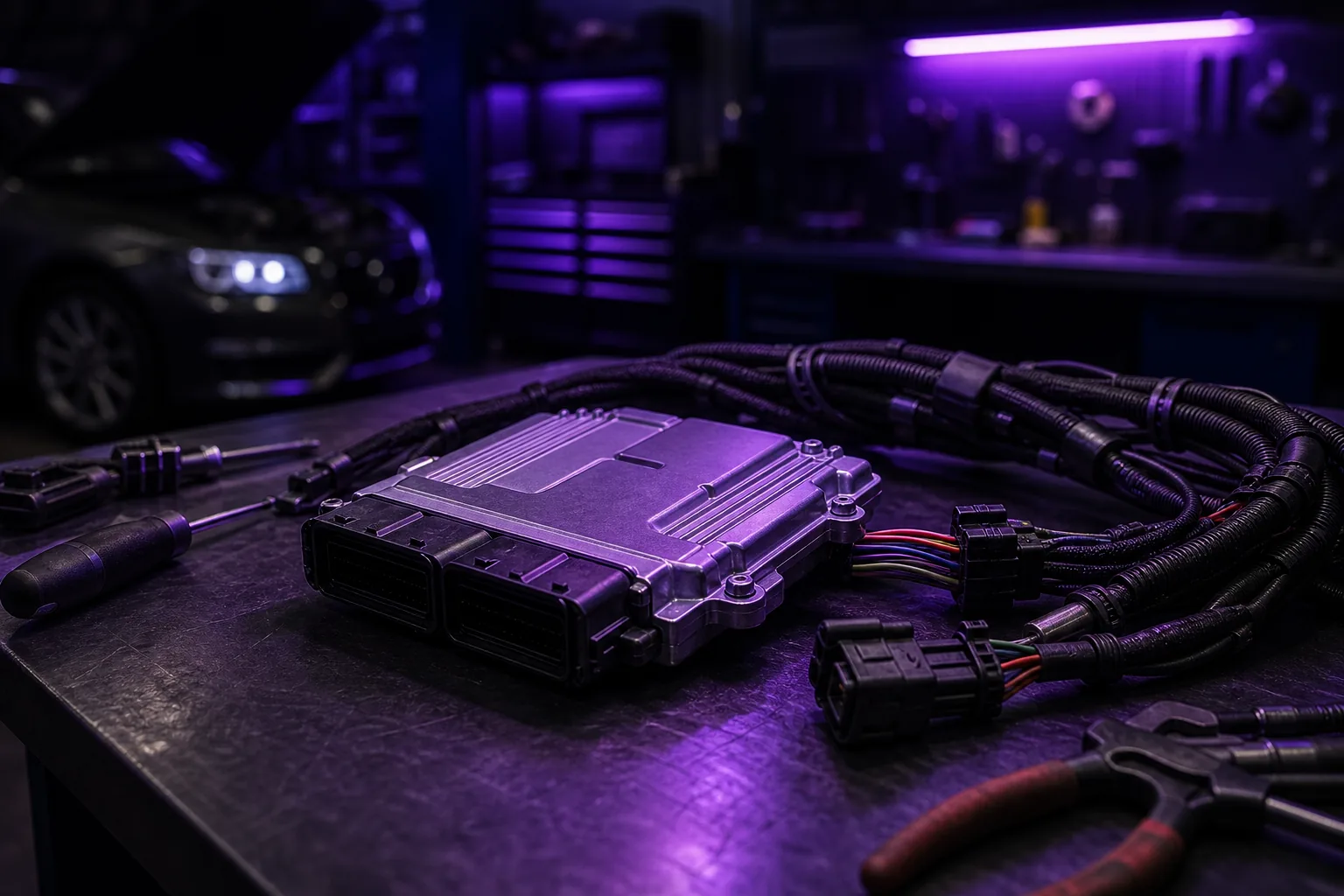 Steuergerät und Motor-ECU Diagramm zum Thema Chiptuning Grundlagen von ordinarysidevector, 1200x675 px